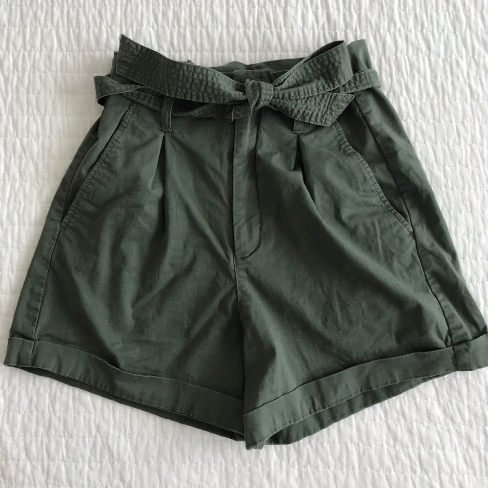 Army Green high-waisted paperbag style shorts